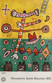 Alan Davie, Olympische Spiele Muenchen, Poster mounted on linen