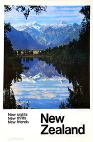 Travel Poster, New Zealand - New Sights, New Thrills, New Friends, Poster
