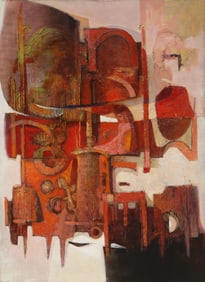 Oskar D'Amico, Red Abstract Construction, Oil on Canvas