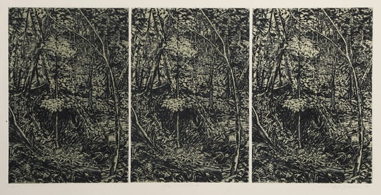 Bill Hockhausen, Grey Three Part Woods, Etching with Aquatint