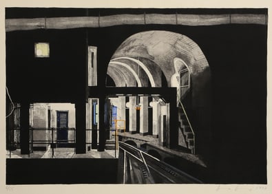 Donna Dennis, Deep Station: A View from the Tracks, Lithograph with Hand coloring