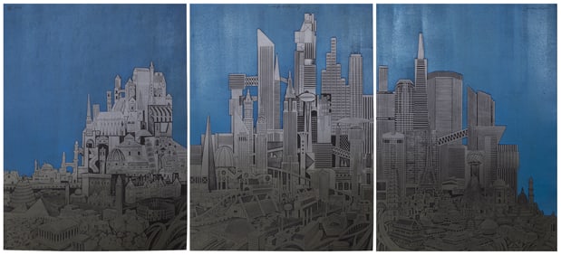 John Ross, Homage to the City (Night), Collagraph Triptych