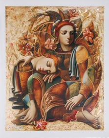 Oleg Zhivetin, Lovers with Flowers, Embellished Screenprint