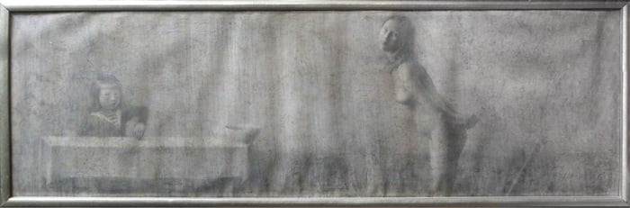 Boris Zaborov, Garcon pres d'une Table et une Nue, Mixed Media on Paper