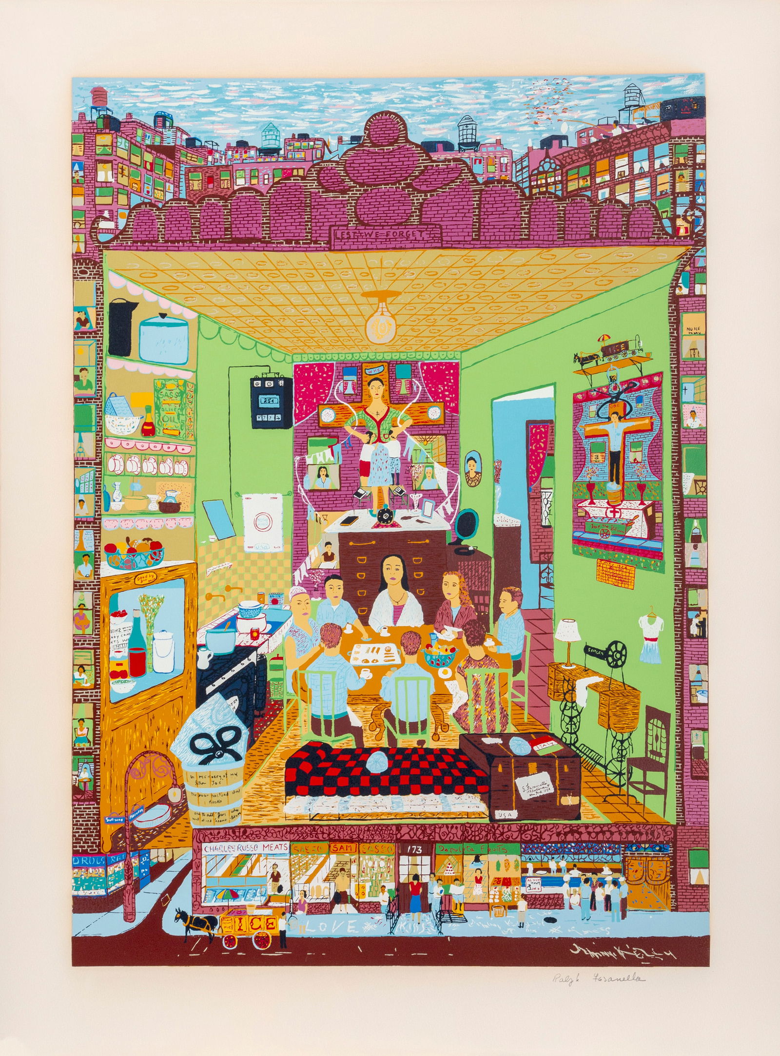 Ralph Fasanella, Family Supper, Screenprint on Arches Paper: Artist: Ralph Fasanella, American (1914 - 1997) Title: Family Supper Year: 1974 Medium: Screenprint on Arches Paper, signed and numbered in pencil Edition: 250, AP 25 Size: 41 in. x 31 in. (104.14 cm
