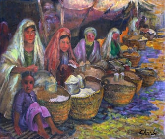 Jalal Gharbi, Salt and Grain Sellers, Oil on Canvas