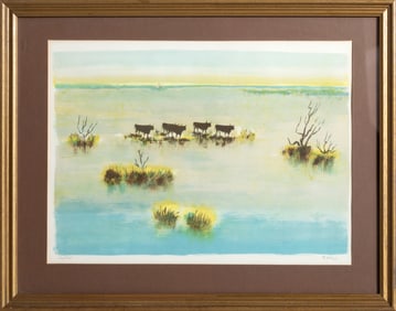 Victor Zarou, Bulls on the Water, Lithograph