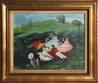 After Andre Racz, Picnic in May, Oil on Canvas