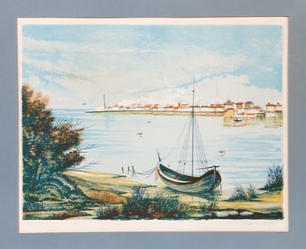 Vitali Orfeo, Moored Sailboat, Lithograph