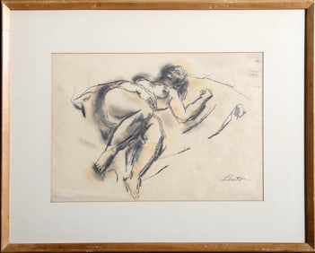 Jean Louis Liberte, Resting Nude, Pencil and Charcoal on Paper