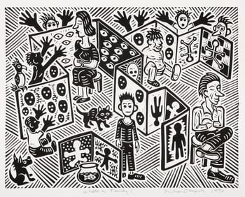 Richard Mock, What A Family?, Linocut on BFK Rives