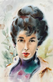 Eve Nethercott, Portrait of Woman with Earrings (P1.15), Watercolor on Paper