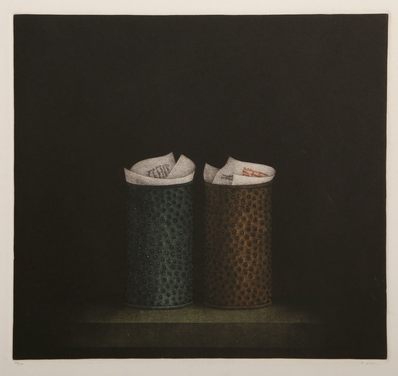 Tomoe Yokoi, Two Wastebaskets, Mezzotint on BFK Rives (1 of 4)