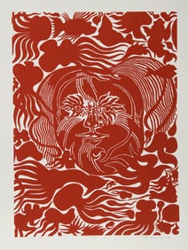 Manuel Izqueirdo, Marine Garden (Red), Woodcut