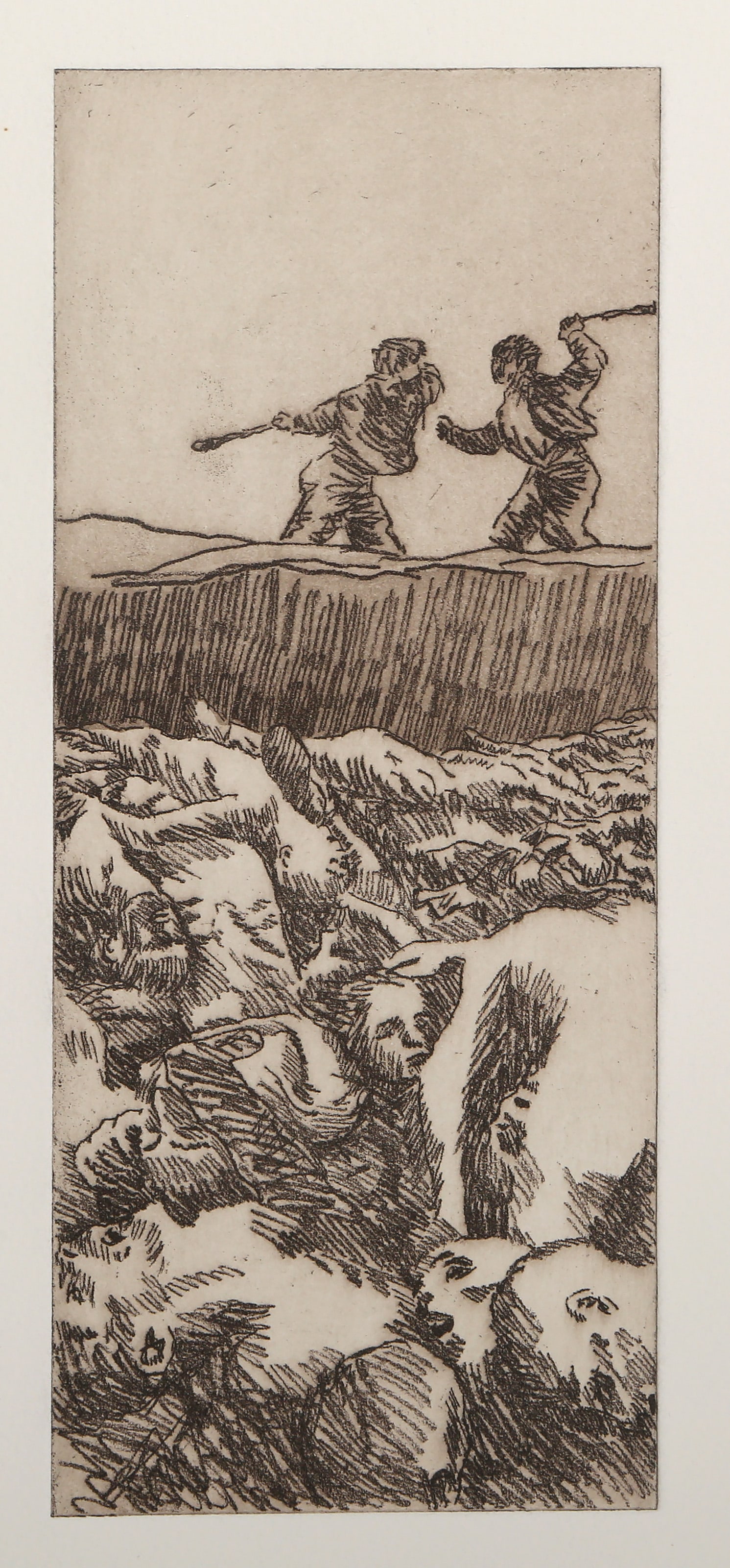 Robert Morris, Two Men, Etching with Aquatint on Arches: Artist: Robert Morris, American (1931 - 2018) Title: Two Men Portfolio: Continuities Year: 1988 Medium: Etching with Aquatint on Arches, signed, numbered and dated in pencil Edition: Trial Proof 1/1 I