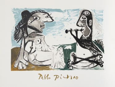After Pablo Picasso, Femme Assise et Joueur de Flute, Lithograph