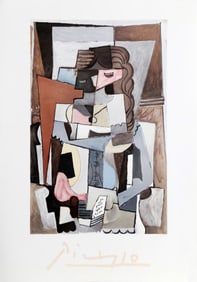 After Pablo Picasso, Femme au corset tesant un Livre, Lithograph