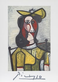 After Pablo Picasso, Portrait de Femme au Chapeau et a la Robe Vert Jaune, Lithograph