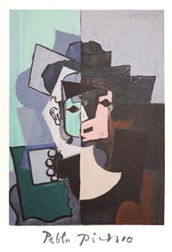 After Pablo Picasso, Portrait de Face sur Fond Rose et Vert, Lithograph