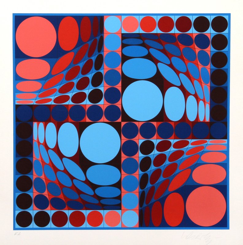 Victor Vasarely, Thez, Serigraph: Artist: Victor Vasarely, Hungarian (1908 - 1997) Title: Thez Year: circa 1979 Medium: Serigraph, signed and numbered in pencil Edition: EA Image Size: 16 x 16 inches Size: 23 in. x 20.5 in. (58.42 cm 