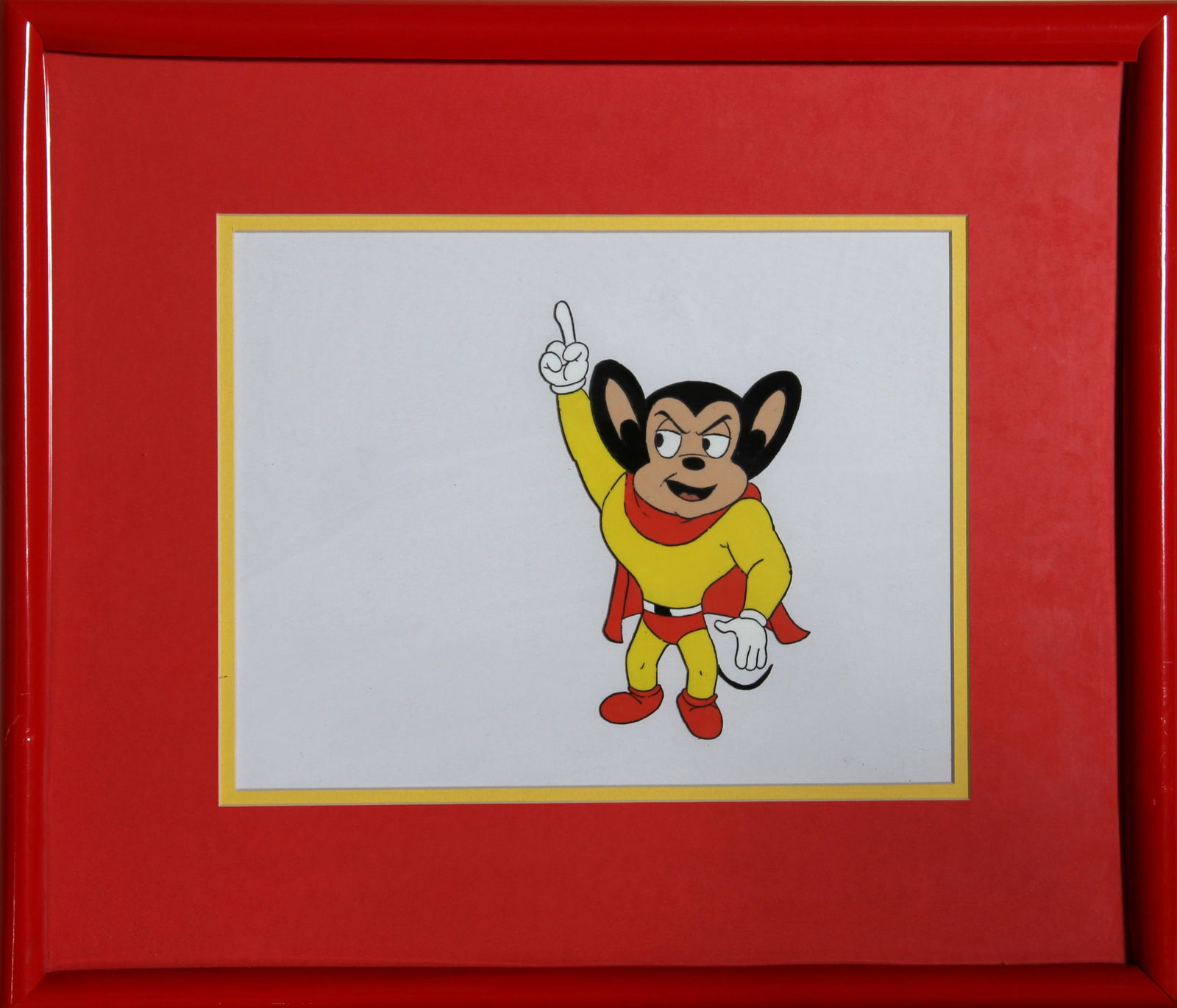 Ralph Bakshi, Mighty Mouse Pointing, Hand Painted Production Cel (1 of 2)