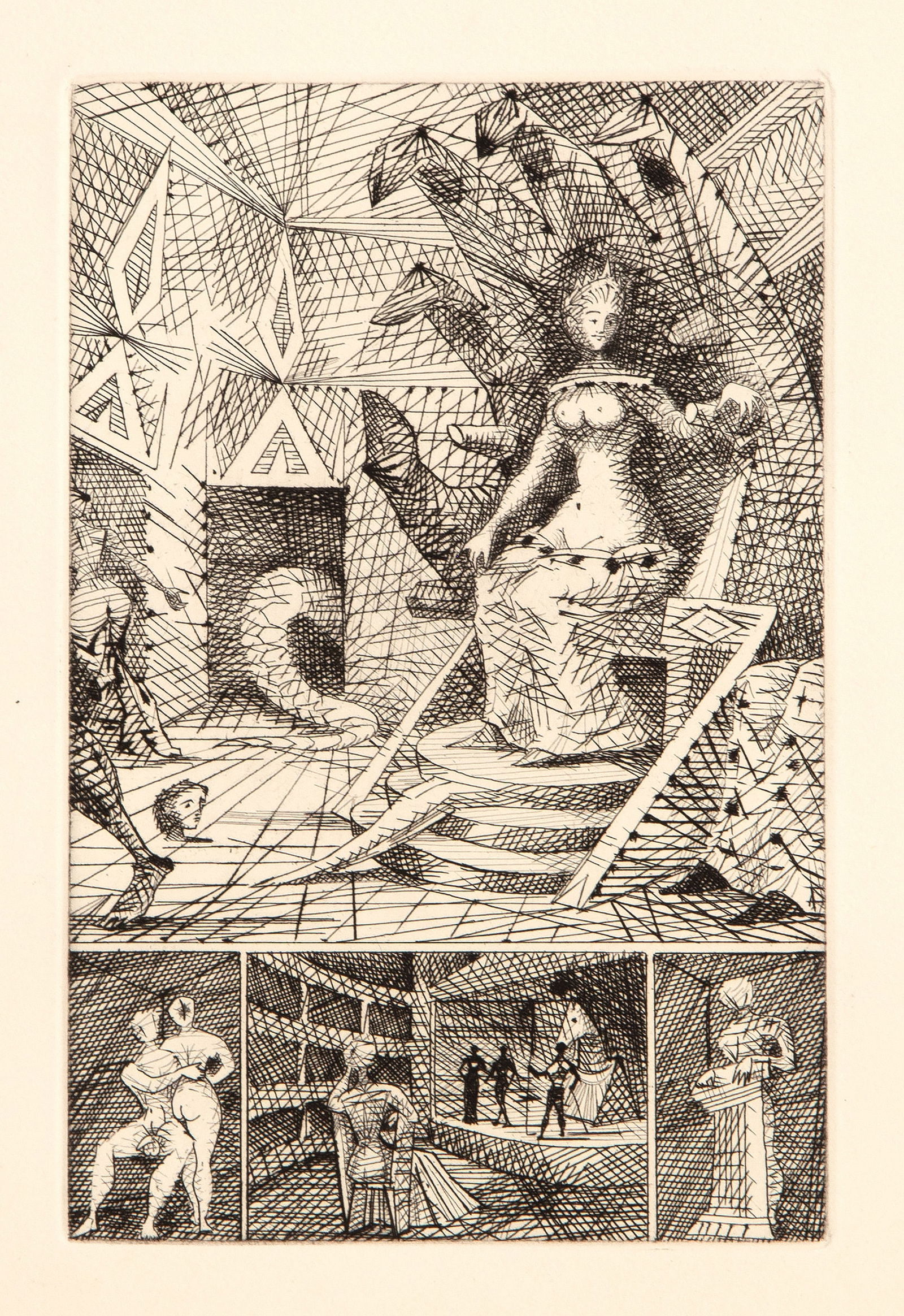Lucien Coutaud, Le Taureau Blanc Plate IX, Etching on BFK Rives: Artist: Lucien Coutaud, French (1904 - 1977) Title: Le Taureau Blanc Plate IX Year: 1956 Medium: Etching on BFK Rives Image Size: 8 x 5 inches Size: 13 x 9.75 in. (33.02 x 24.77 cm) Publisher: L'Impri