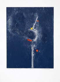 Ruth Eckstein, Haiku - Pond Frog Egret, Lithograph