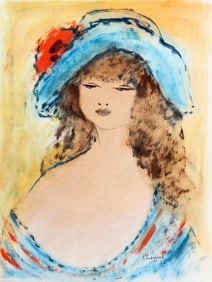 Roger Etienne, Portrait of Girl 148, Gouache on Paper
