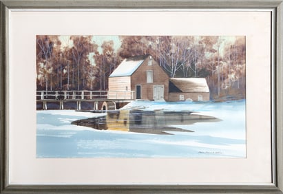 James Feriola, Mill in Winter, Watercolor on Paper