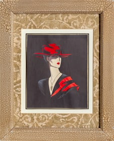 Erik Freyman, Woman in Red Hat, Collage, marker, graphite, and pastel on paper
