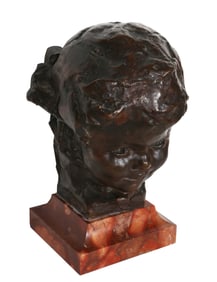 Amedeo Gennarelli, Tete de Jeune Fille, Cast Bronze Sculpture on Marble Base