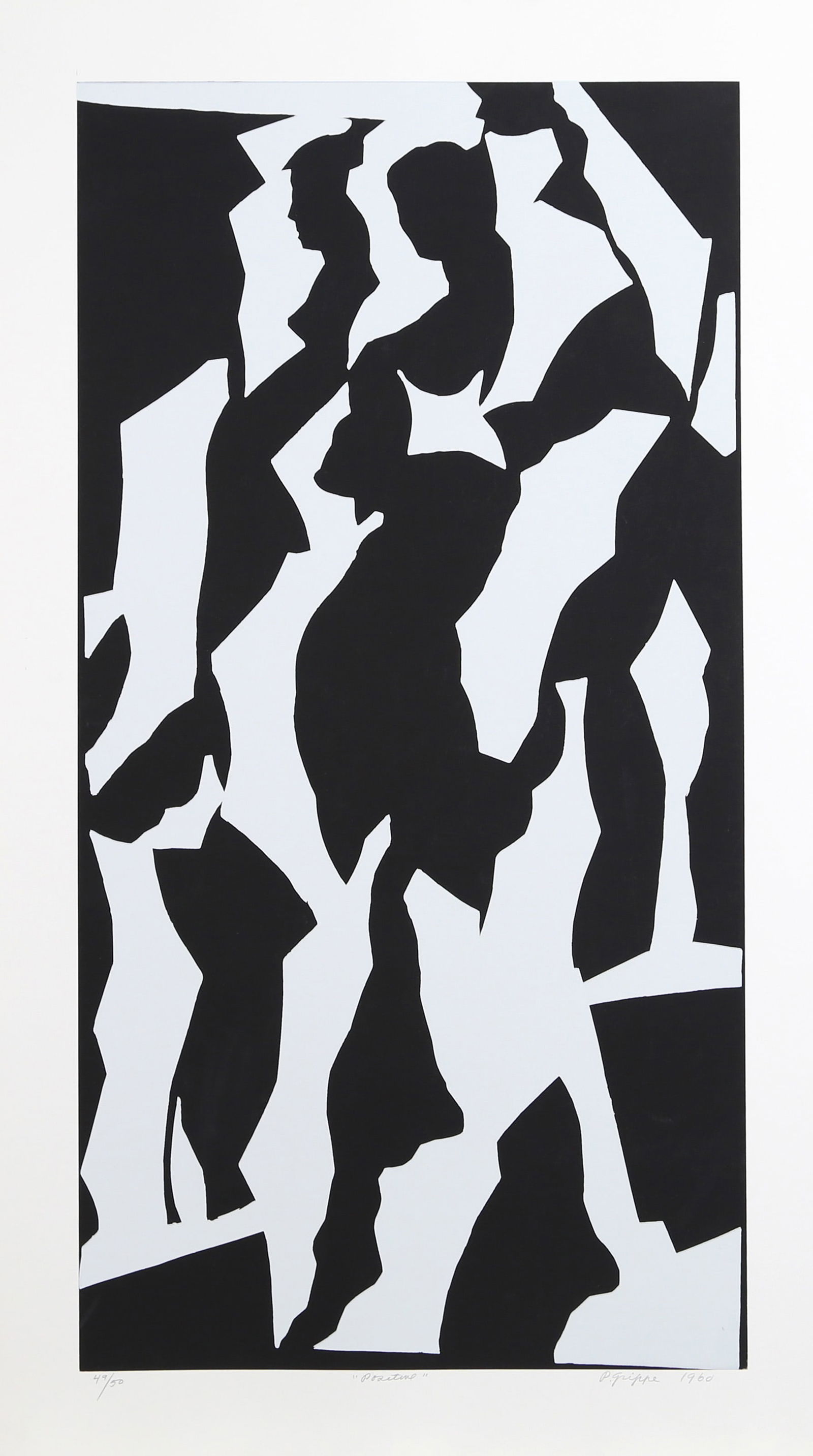 Peter Grippe, Positive, Screenprint: Artist: Peter Grippe, American (1912 - 2002) Title: Positive Year: 1960 Medium: Screenprint, signed and numbered in pencil Edition: 50 Image Size: 39 x 20 inches Size: 46 x 35 in. (116.84 x 88.9 cm) A