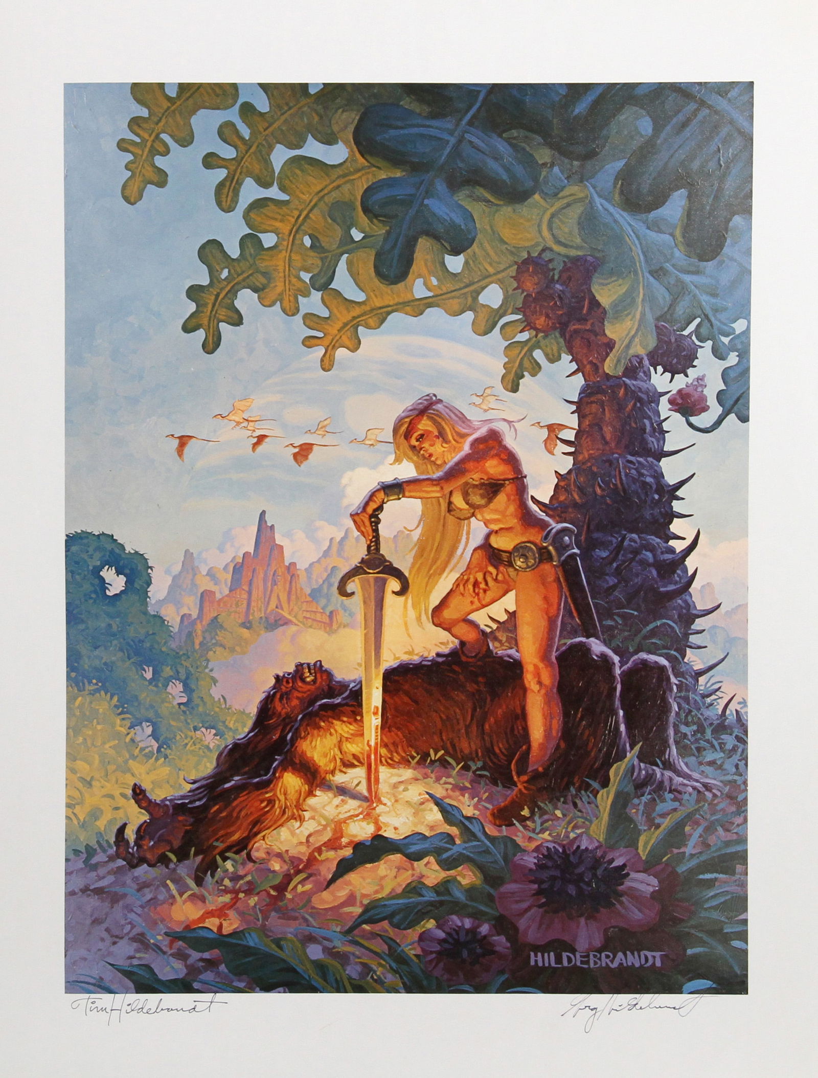 Christo and Jeanne-Claude, Running Fence Postcard, Postcard: Artist: Brothers Hildebrandt, American (1939 - ) Title: Female Warrior Year: 1980 Medium: Offset Lithograph, Signed in Marker by Tim and Greg Hildebrandt Image Size: 22 x 16.5 inches Size: 28.5 x 22 i