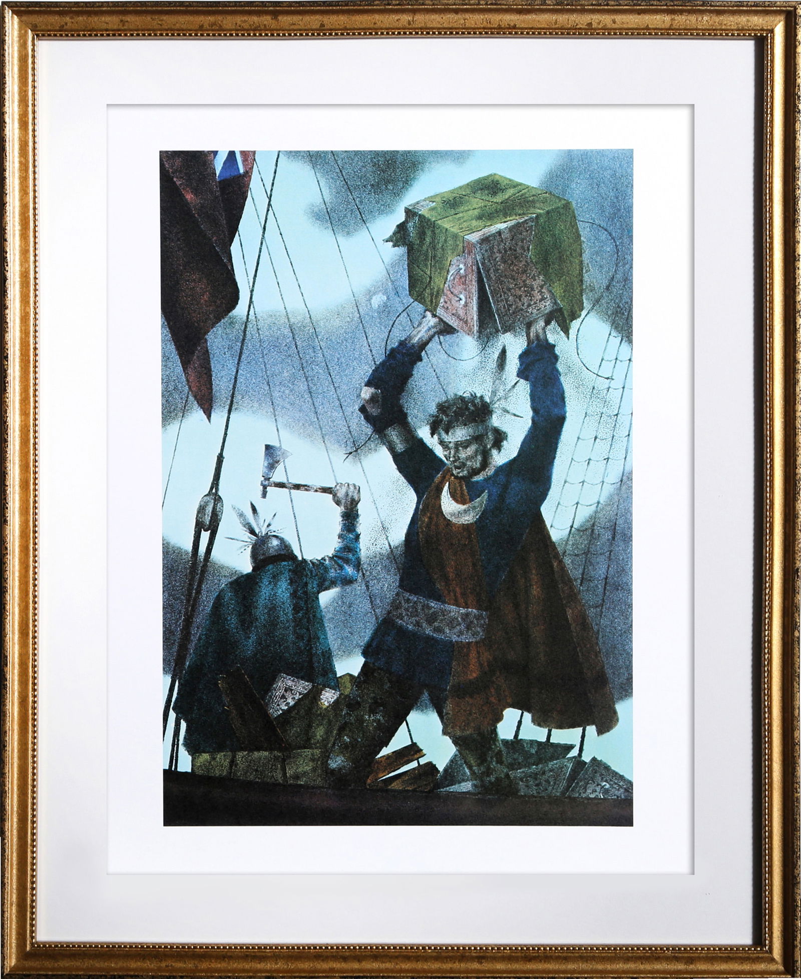 Joseph Hirsch, The Boston Tea Party, Offset Lithograph: Artist: Joseph Hirsch, American (1901 - 1981) Title: The Boston Tea Party Portfolio: Kent Bicentennial Portfolio Year: 1975 Medium: Offset Lithograph Size: 17 x 14 in. (43.18 x 35.56 cm) Frame Size: 2