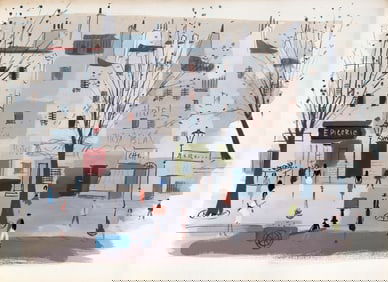 Charles Levier, French Cityscape 2, Watercolor on paper