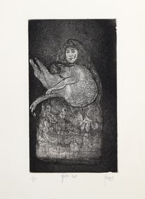 Peter Paone, Girl and Cat, Etching
