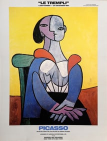 After Pablo Picasso, Femme A La Chaise Sur Fond Jaune "Le Trempli", Poster