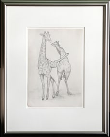 Michelle Rollman, Giraffe Kicking Giraffe, Graphite on printed paper