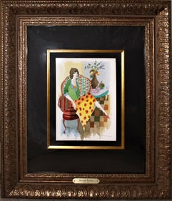 Itzchak Tarkay, Woman in Poppy Skirt, Watercolor on Paper