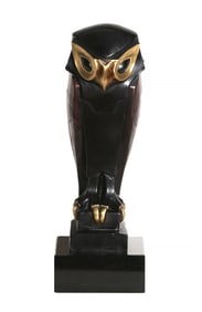 Unknown Artist, Owl, Bronze Sculpture on Marble Base