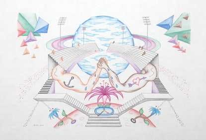 Kevin Varner, The Interplanetary Stadium, Color Pencil and Ink on Paper