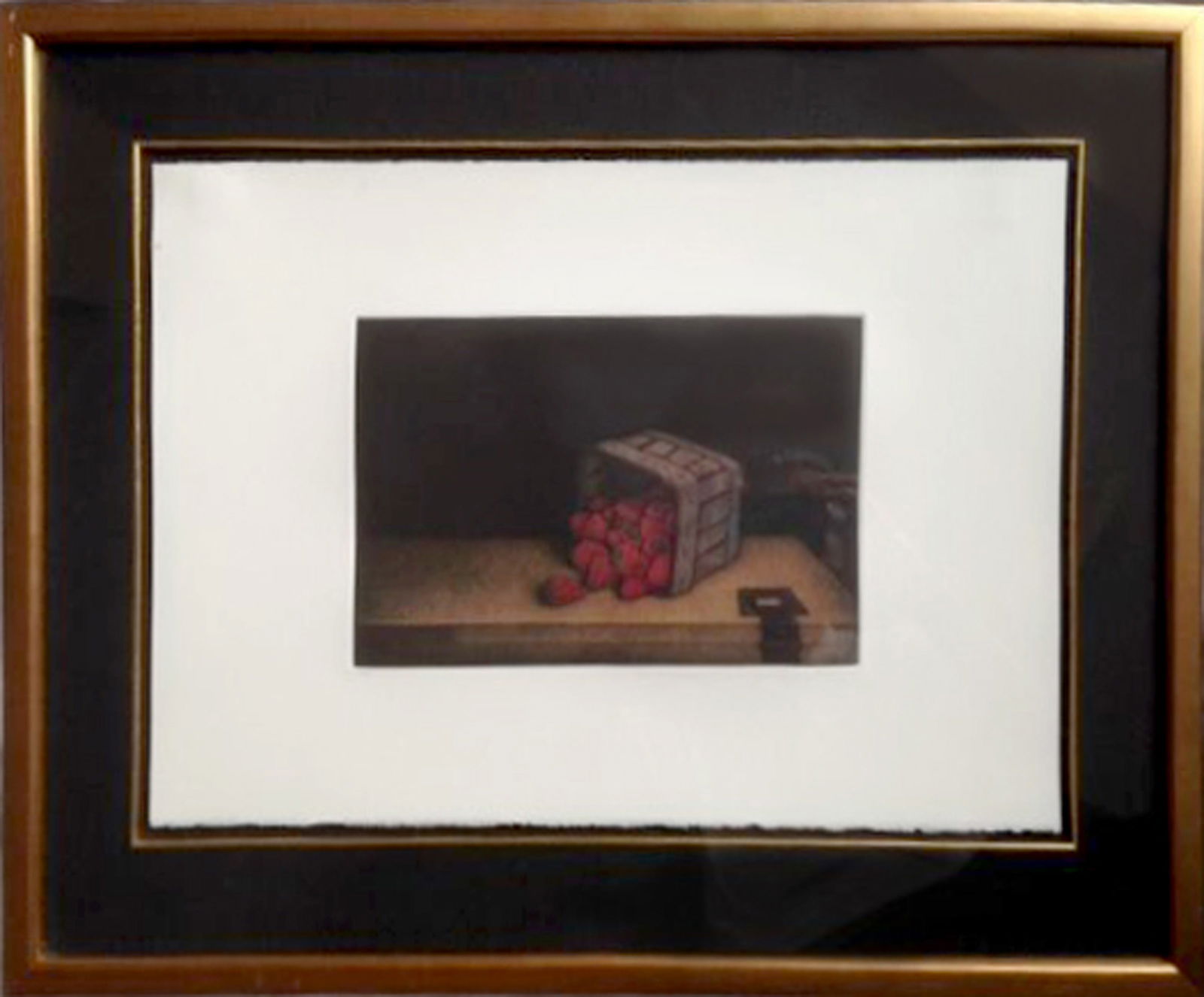 Tomoe Yokoi, Strawberries and Basket, Mezzotint: Artist: Tomoe Yokoi, Japanese (1942 - ) Title: Strawberries and Basket Year: 1987 Medium: Mezzotint, signed and numbered in pencil Edition: 100 Size: 7 x 11 in. (17.78 x 27.94 cm) All listed flat ship