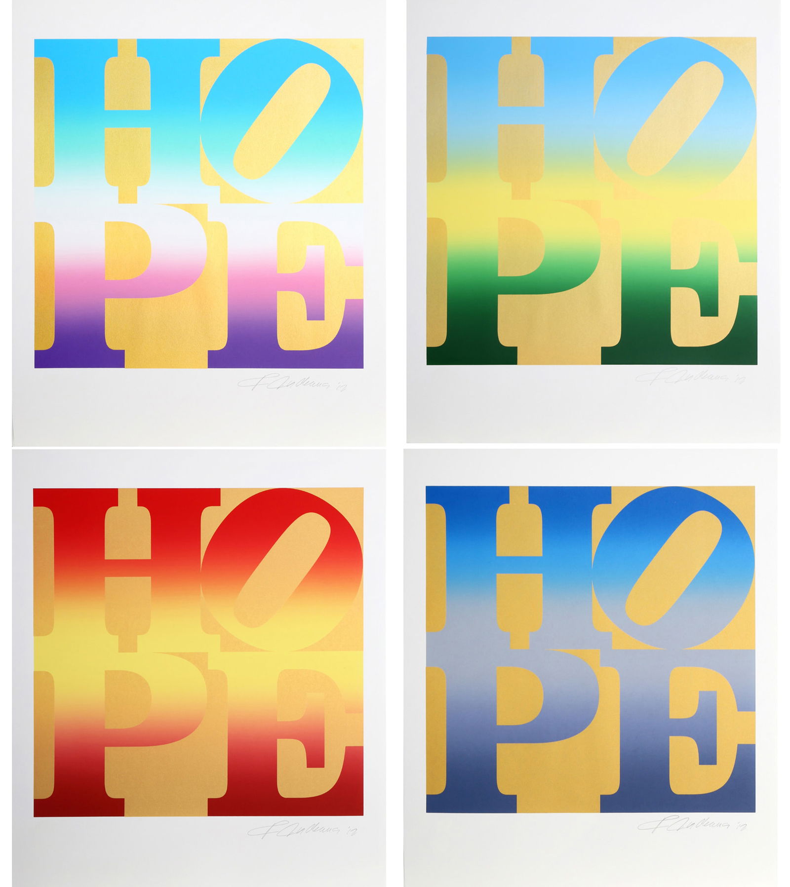 Robert Indiana, Four Seasons of HOPE - Gold, Portfolio of 4 Screenprints (1 of 9)