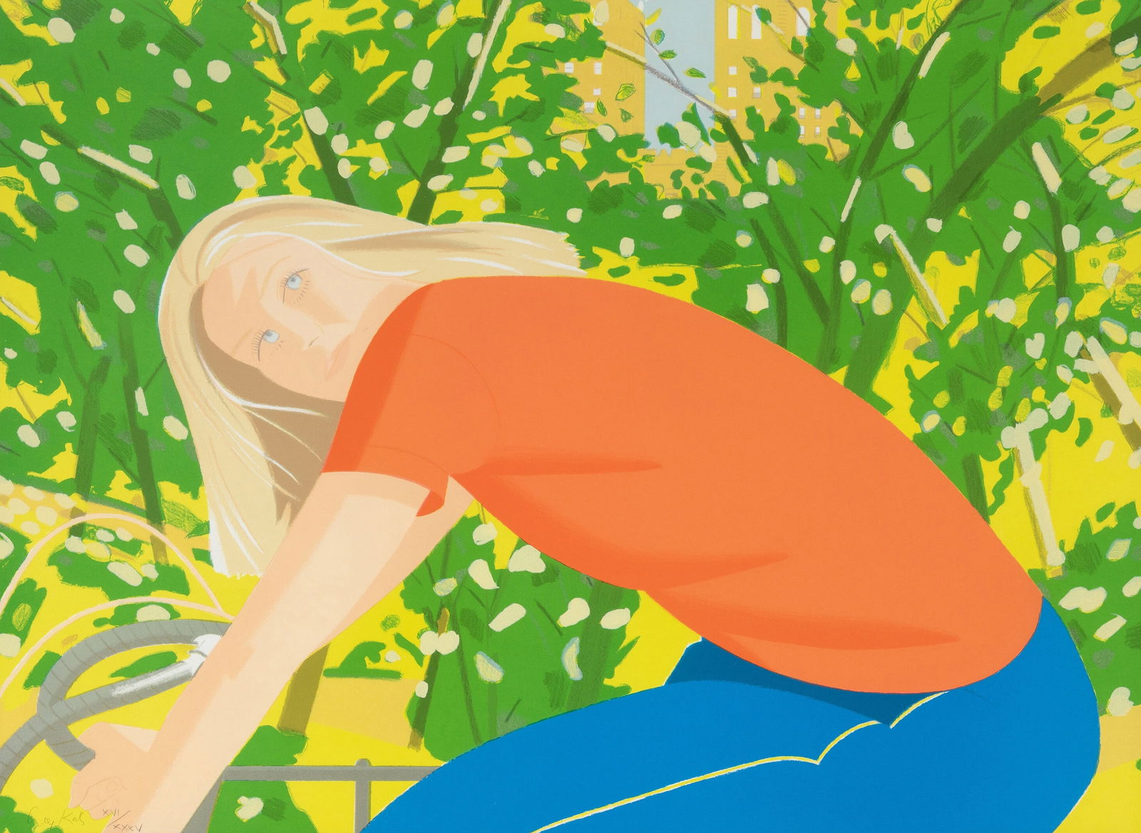 Alex Katz, Bicycling in Central Park, Lithograph: Artist: Alex Katz, American (1927 - ) Title: Bicycling in Central Park Portfolio: New York, New York Year: 1982 Medium: Lithograph on Arches wove paper, signed and numbered in pencil Edition: XVI/XXXV