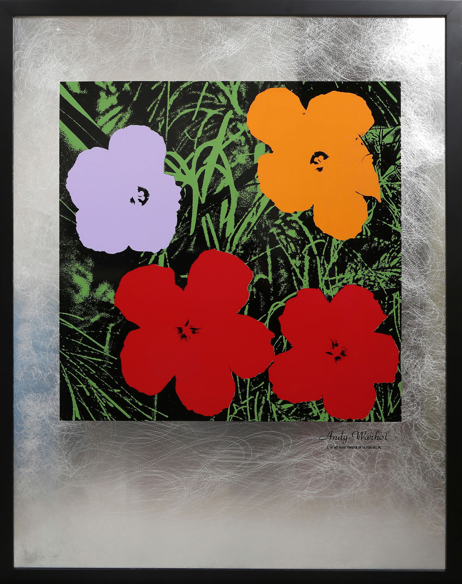 After Andy Warhol, Flowers, Screenprint on Etched Aluminum: Artist: After Andy Warhol, American (1928 - 1987) Title: Flowers Portfolio: Master American Contemporaries II Year: 1994 Medium: Screenprint on Etched Aluminum, Stamp Signed by the Estate of Warhol Ed