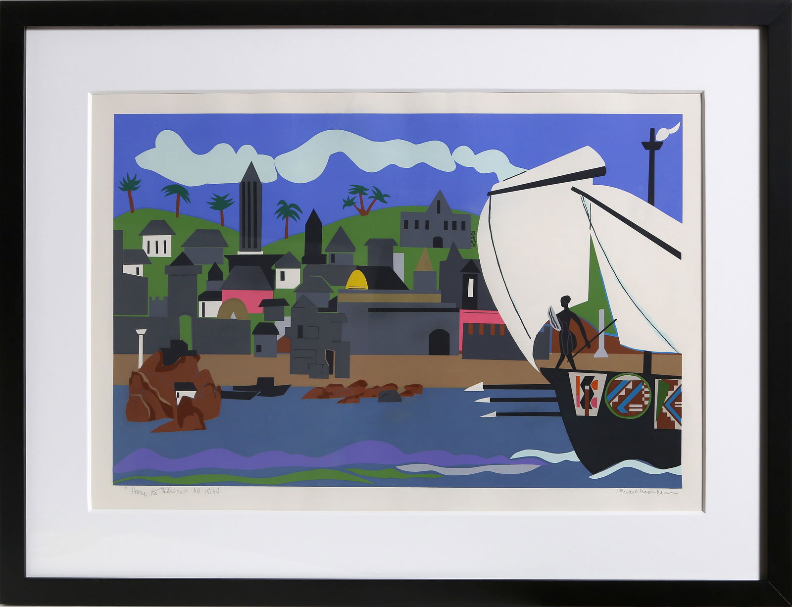Romare Bearden, Home to Ithaca, Screenprint on Lana Paper: Artist: Romare Bearden, American (1911 - 1988) Title: Home to Ithaca Portfolio: Odysseus Suite Year: 1979 Medium: Screenprint on Lana Paper, signed, titled and numbered in pencil Edition: AP 15/30