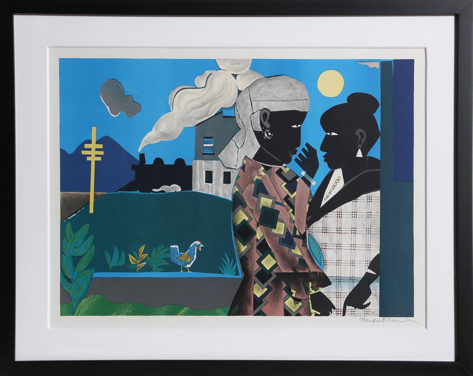 Romare Bearden, The Conversation, Lithograph on Somerset: Artist: Romare Bearden, American (1911 - 1988) Title: The Conversation Year: 1979 Medium: Lithograph on Somerset, signed in pencil lower right Edition: 175, unnumbered proof Image Size: 17.75 x 24.75