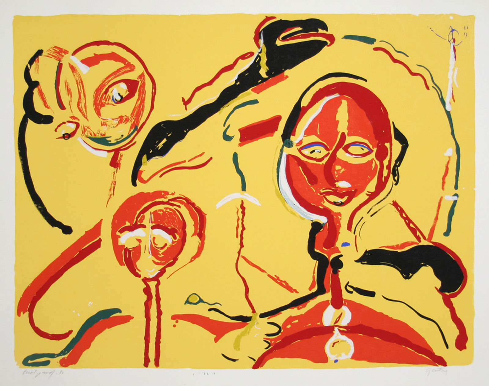Herbert Gentry, Two Red Figures, Screenprint: Artist: Herbert Gentry, American (1919 - 2003) Title: Two Red Figures Year: 1980 Medium: Screenprint, signed and dated in pencil Edition: Trial Proof Size: 28 in. x 36 in. (71.12 cm x 91.44 cm) All