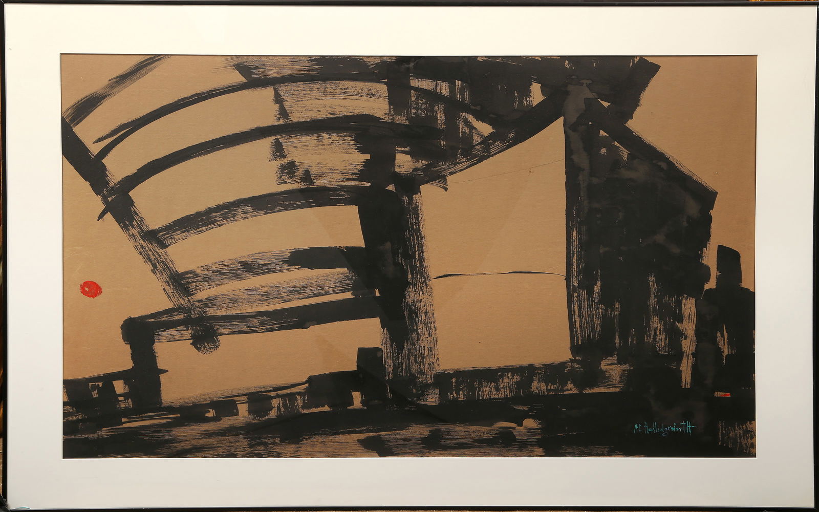 Alvin Carl Hollingsworth, Guggenheim, Ink and Acrylic Drawing: Artist: Alvin Carl Hollingsworth, American (1928 - 2000) Title: Guggenheim Year: circa 1980 Medium: Ink and Acrylic on Paper Size: 25.5 x 39.25 in. (64.77 x 99.7 cm) Frame Size: 32.25 x 46.25 inches