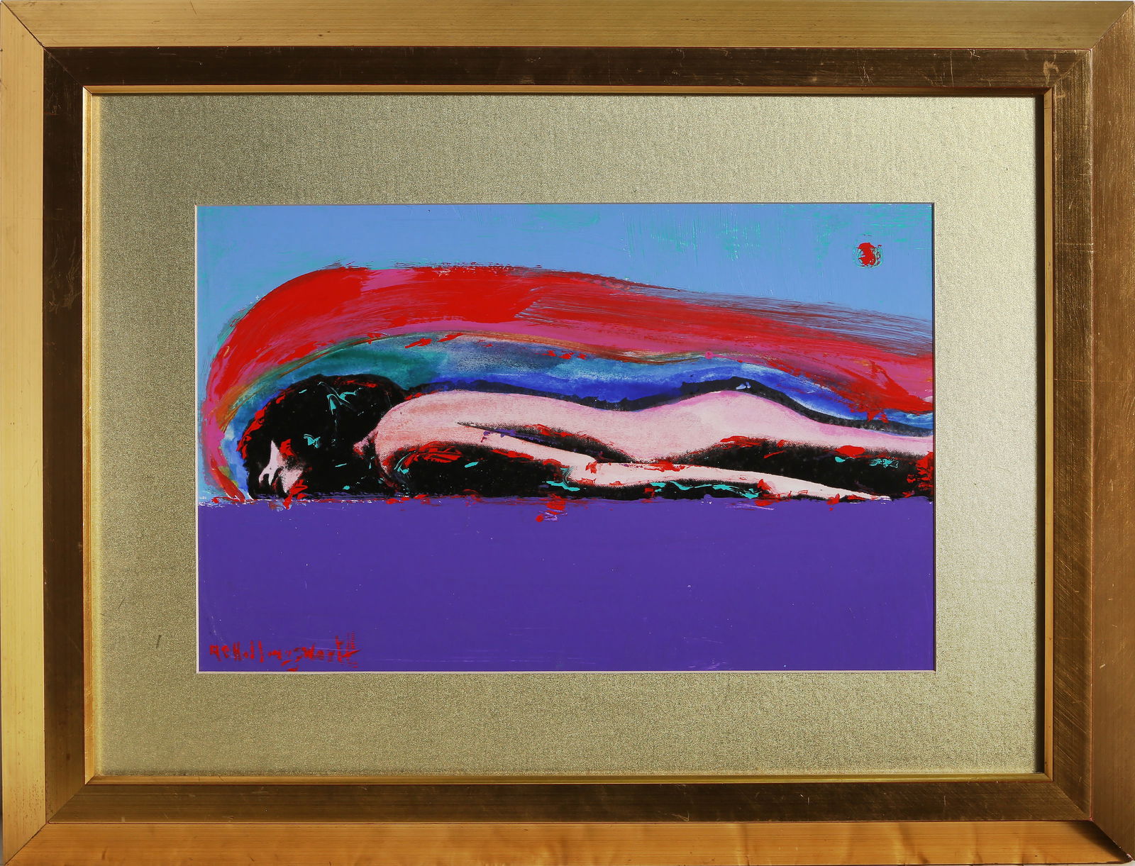 Alvin Carl Hollingsworth, Jet Stream Nude, Monoprint: Artist: Alvin Carl Hollingsworth, American (1928 - 2000) Title: Jet Stream Nude Medium: Monoprint, signed lower left Size: 10.5 x 16.5 in. (26.67 x 41.91 cm) Frame Size: 20 x 26 inches Description: